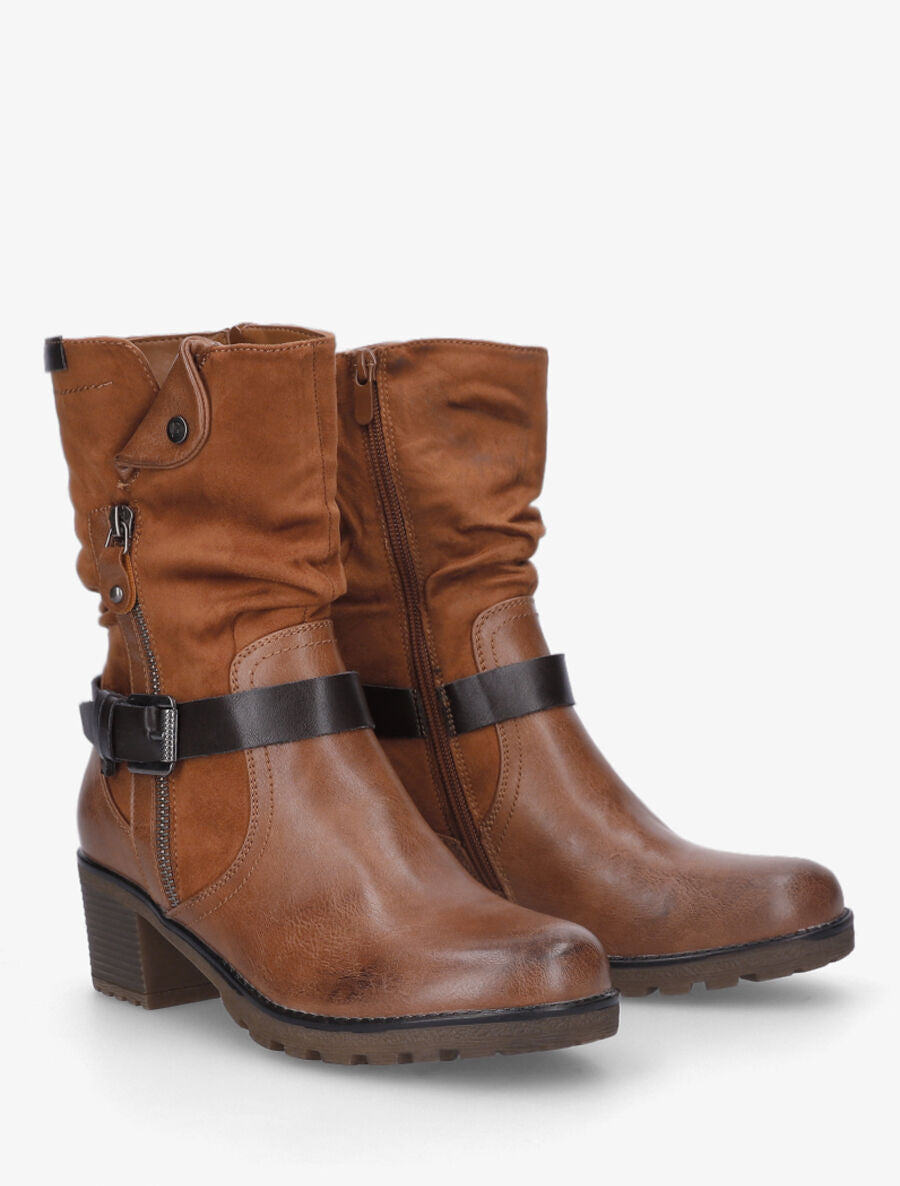 Bottines montantes bi-matière à zip - Camel - 4
