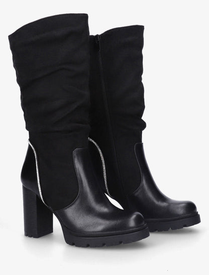 Bottes à talon et strass bi-matière - Noir - 4