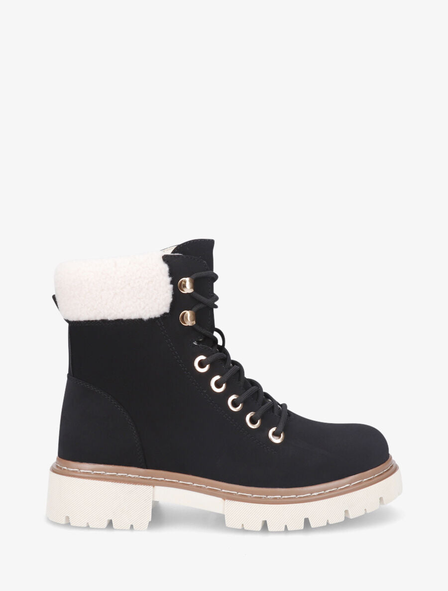 Boots fourrées en suédine à lacets - Noir - 5