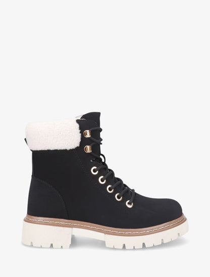 Boots fourrées en suédine à lacets - Noir - 5