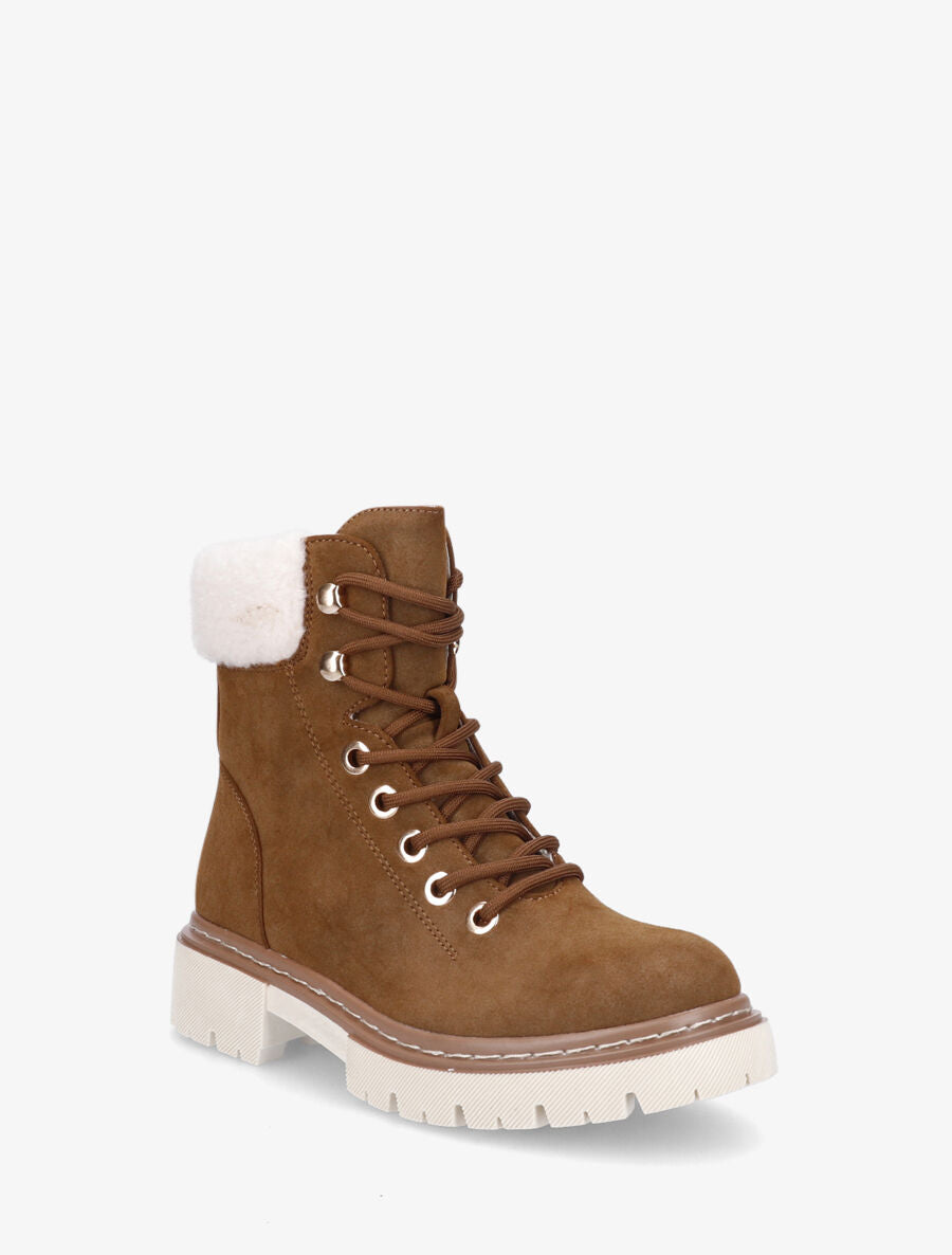 Boots fourrées en suédine à lacets - Camel - 2