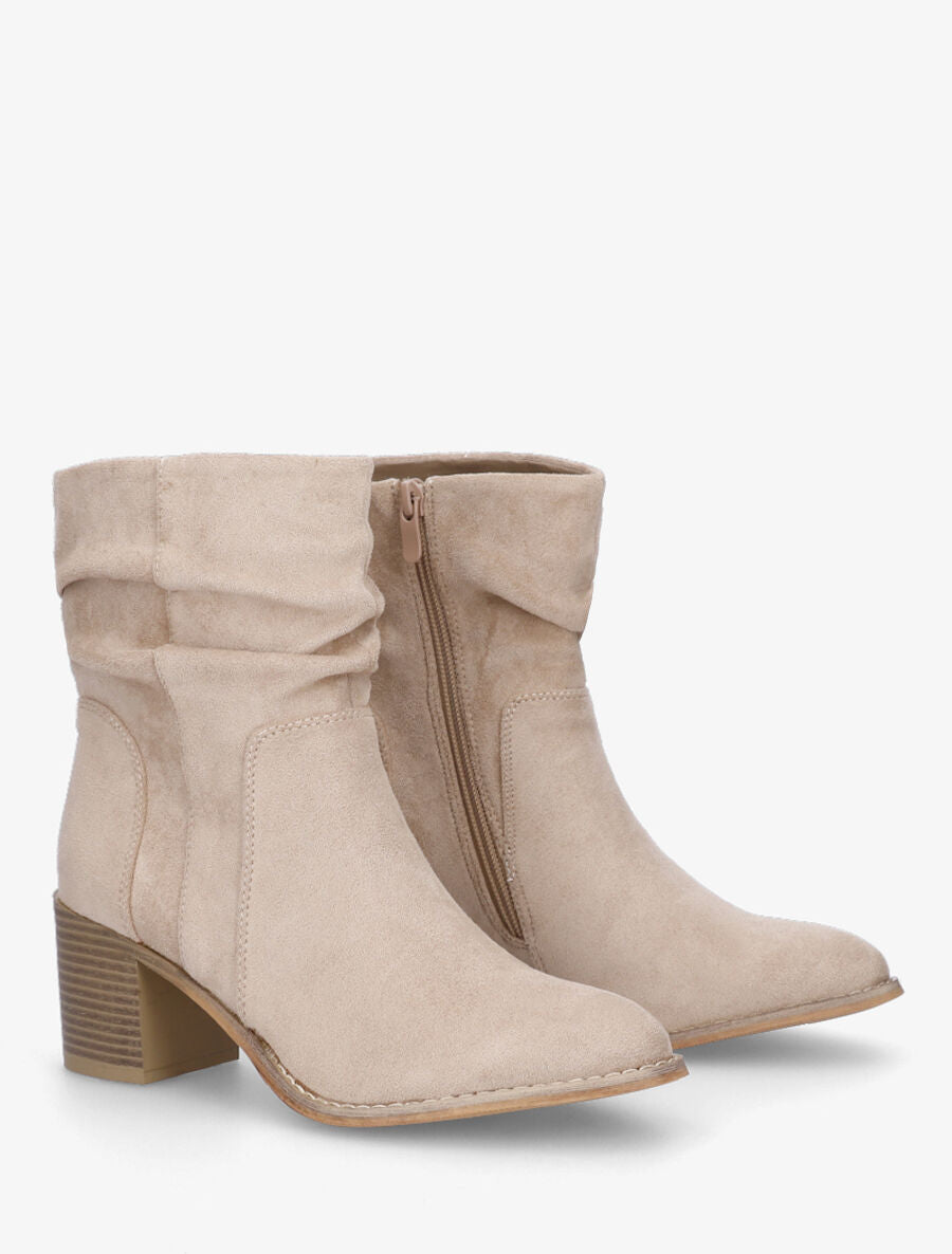 Bottines froncés en suédine - Beige - 4