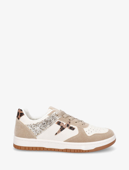 Sneakers en suédine à contrefort contrastant léopard - Beige - 1