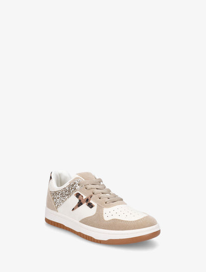 Sneakers en suédine à contrefort contrastant léopard - Beige - 2