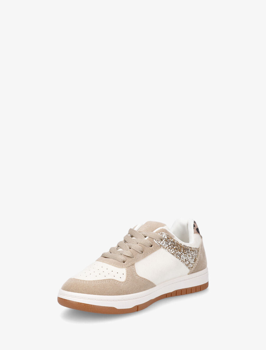 Sneakers en suédine à contrefort contrastant léopard - Beige - 3