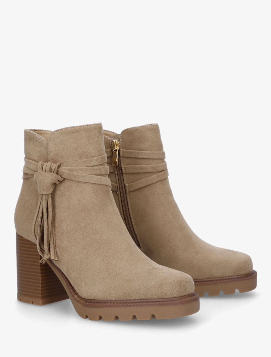 Bottines en suédine à talon - Taupe - 4