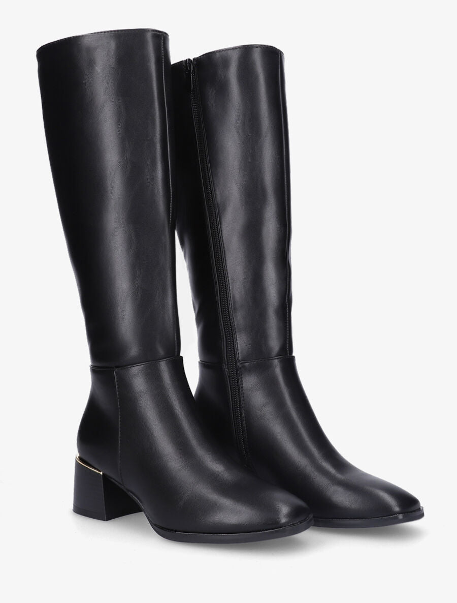 Bottes unies en simili à talon - Noir - 4