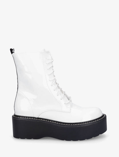 Bottines vernies à plateforme et inscription - Blanc - 1