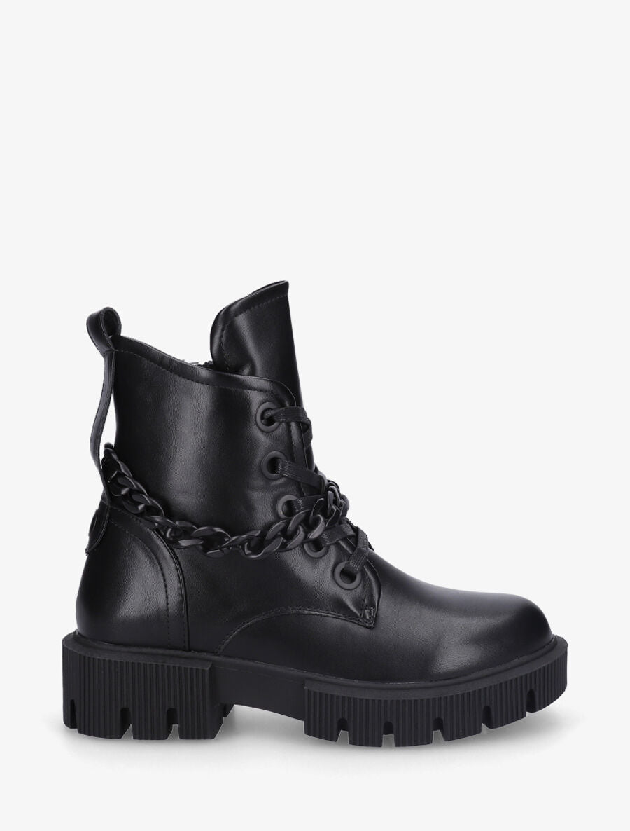 Bottines en simili et chaîne en maille - Noir - 1