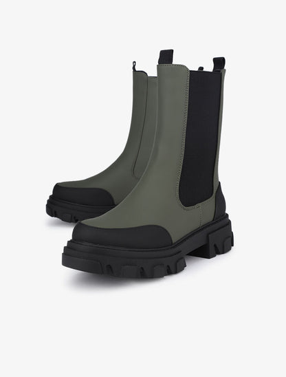 Boots montantes à semelles stylisées - Kaki - 1