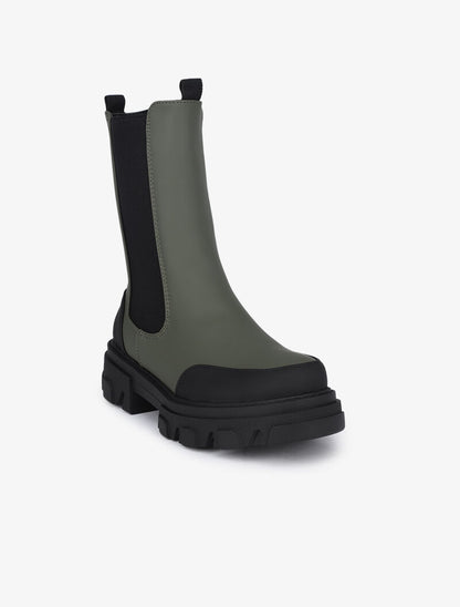 Boots montantes à semelles stylisées - Kaki - 3