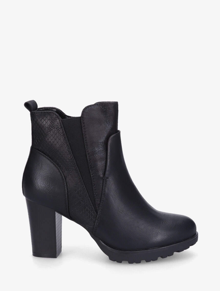 Bottines à talon et multi textures - Noir - 1