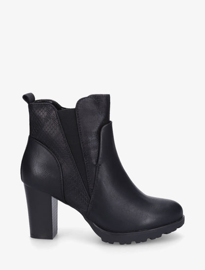 Bottines à talon et multi textures - Noir - 1