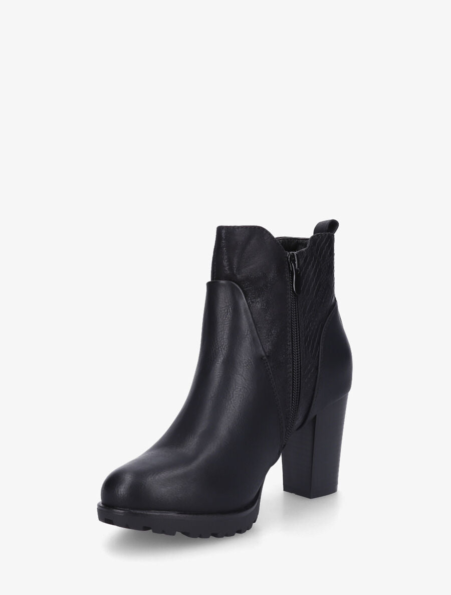 Bottines à talon et multi textures - Noir - 3
