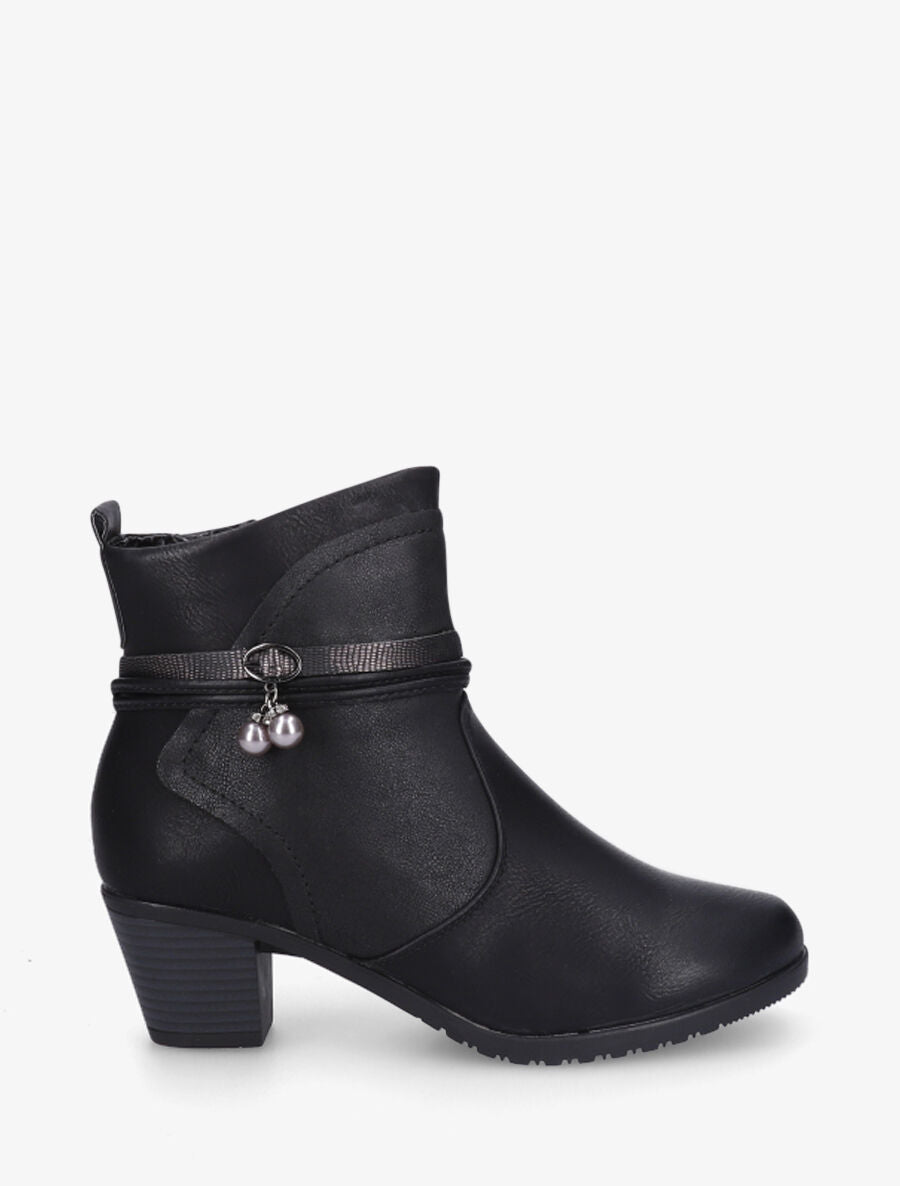 Bottines en simili à sangle ornées de perles et strass - Noir - 1