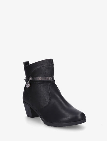 Bottines en simili à sangle ornées de perles et strass - Noir - 2