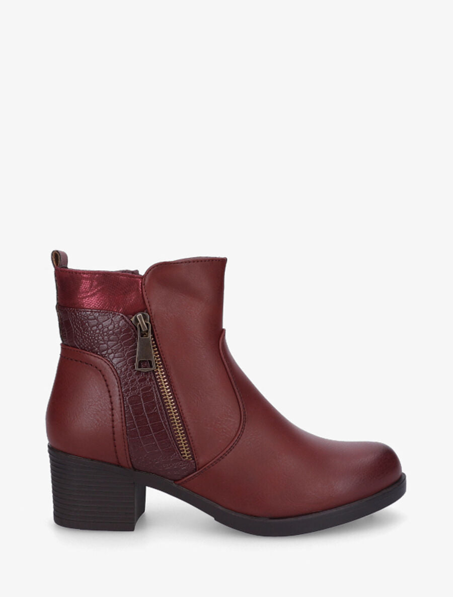 Bottines en simili à détail python - Bordeaux - 1