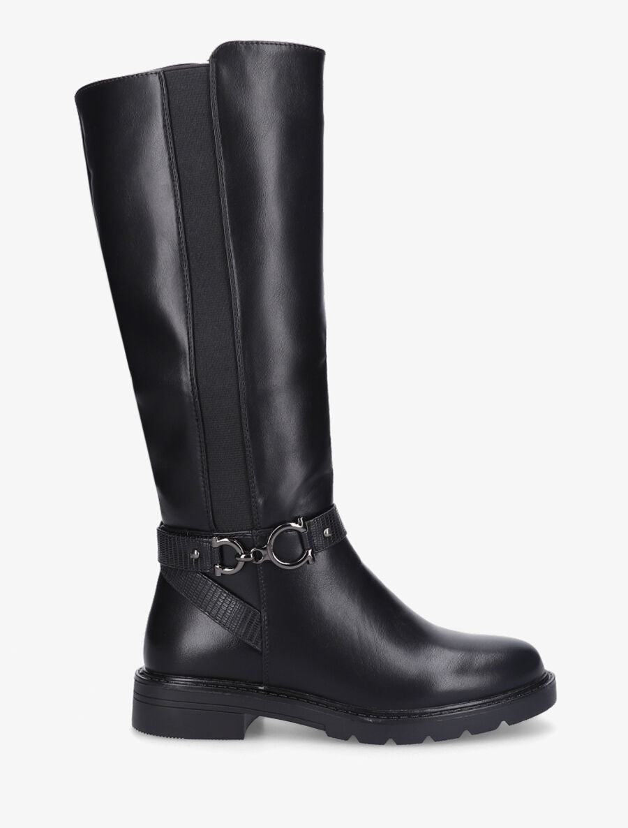 Bottes élastiquées unies à talon - Noir - 1