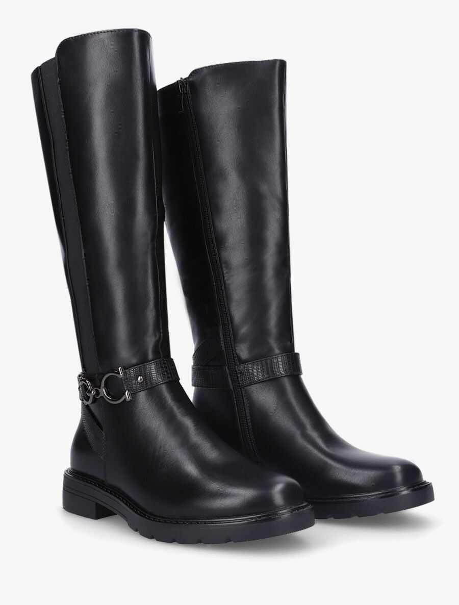Bottes élastiquées unies à talon - Noir - 4