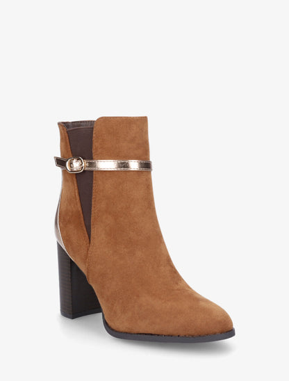 Bottines élastiquées bi-matière - Camel - 2