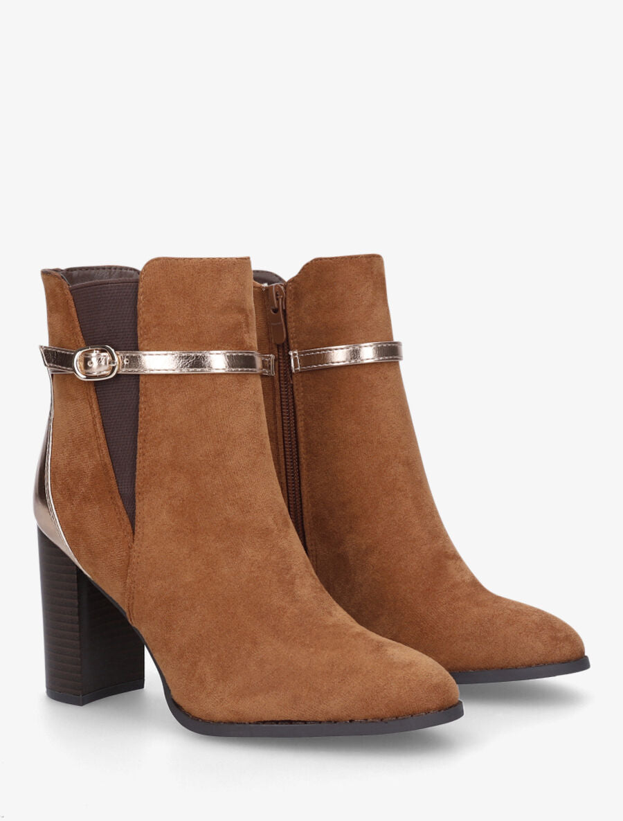Bottines élastiquées bi-matière - Camel - 4
