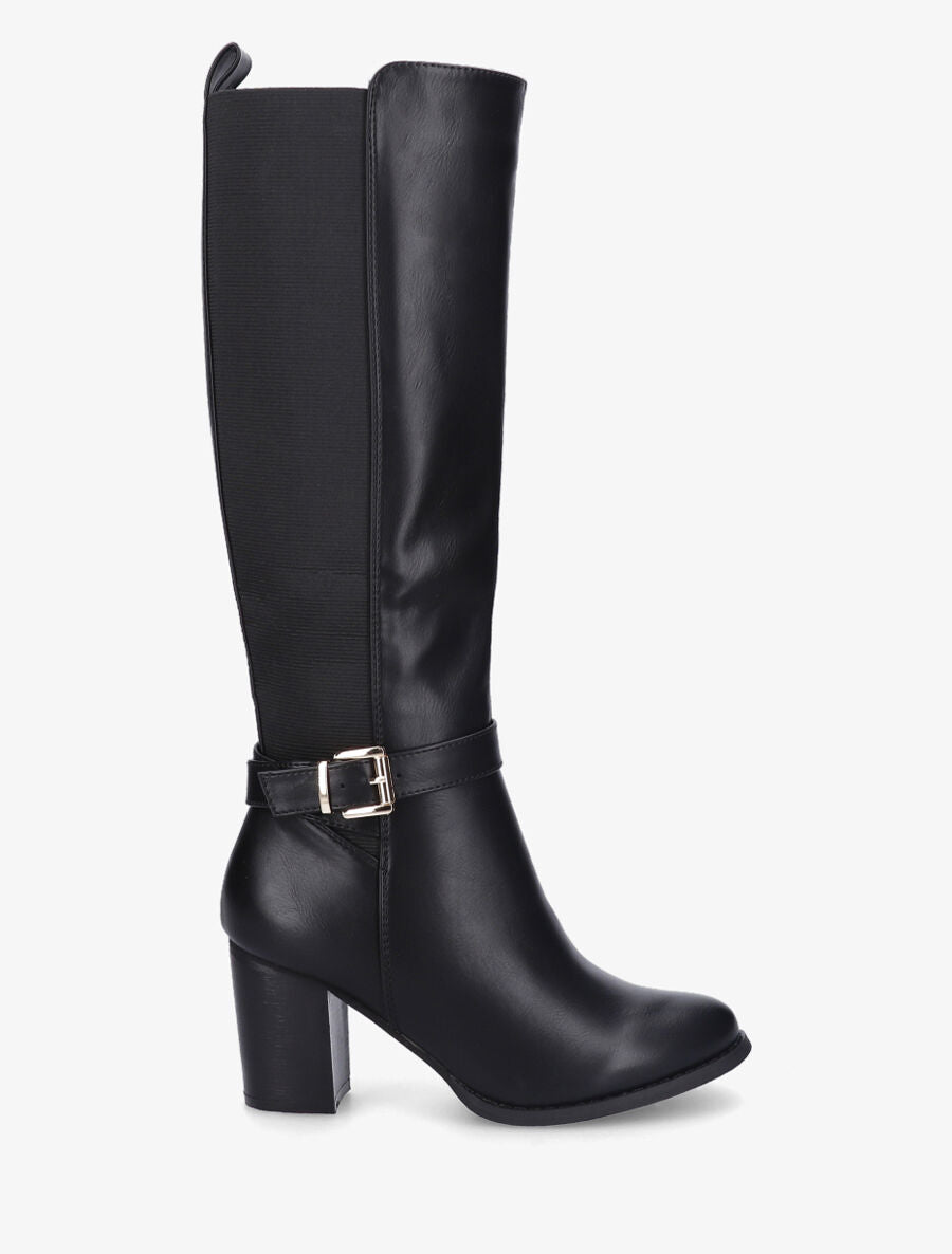 Bottes élastiquées à talon - Noir - 1