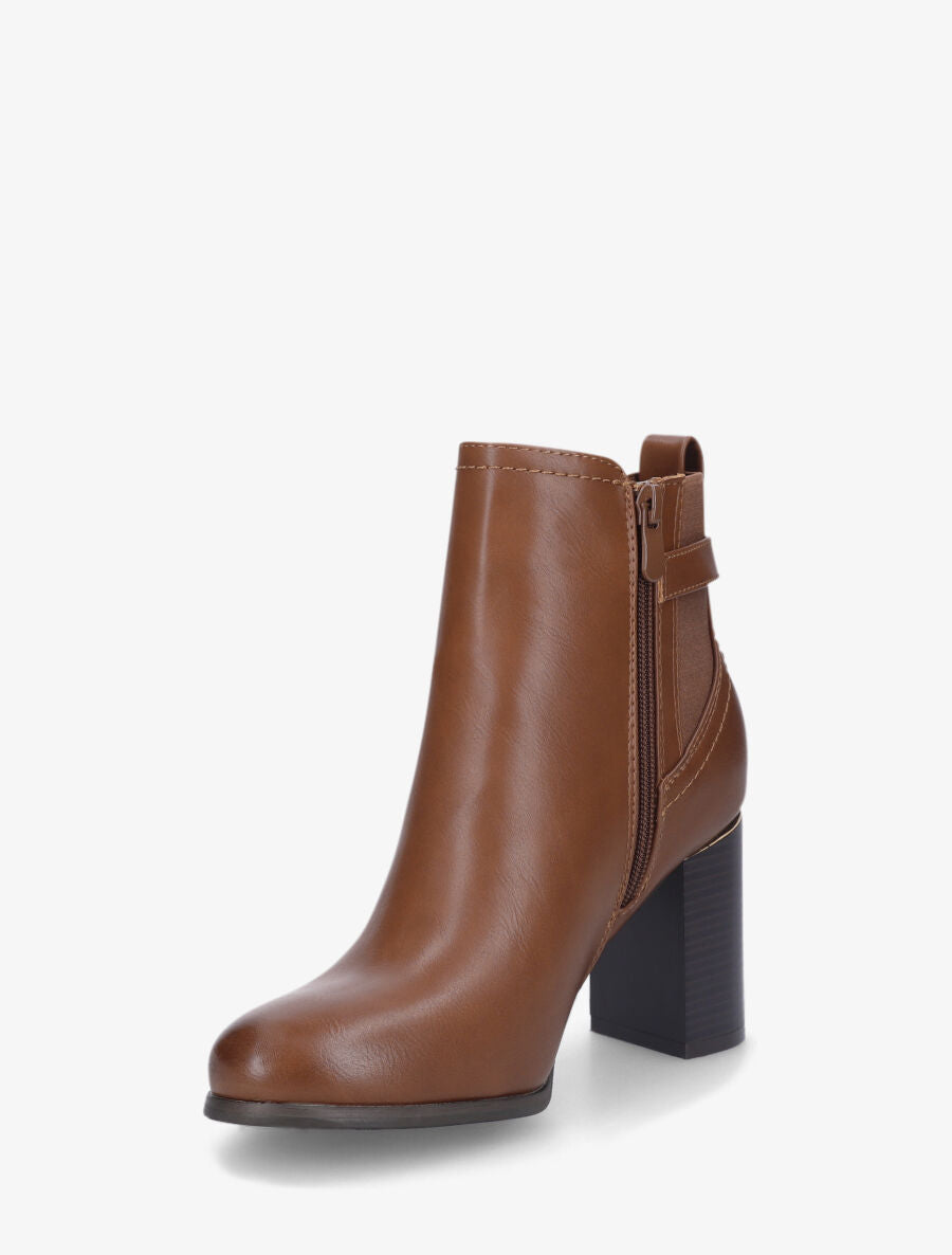 Bottines à talon haut et empiècement métallique - Camel - 3