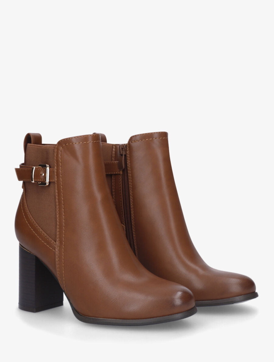 Bottines à talon haut et empiècement métallique - Camel - 4