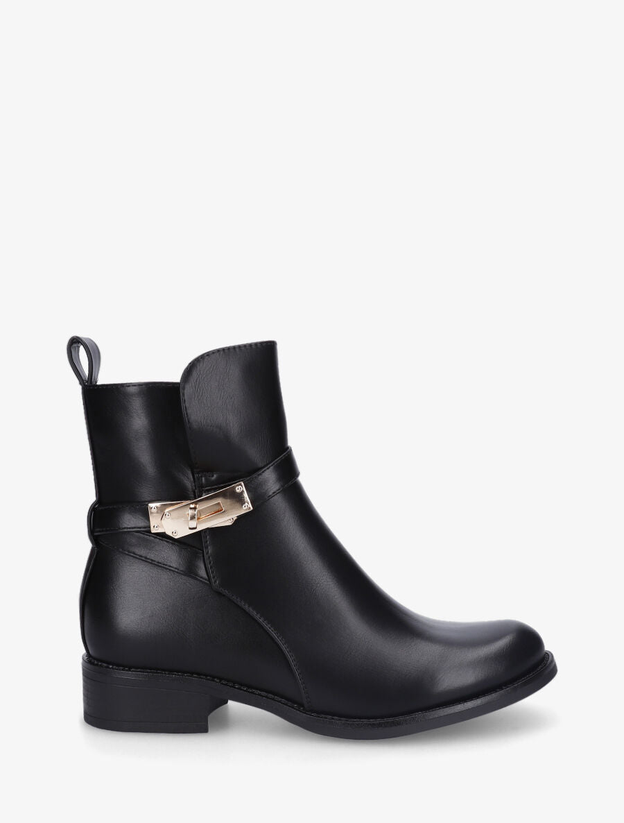 Bottines plates en simili - Noir - 1
