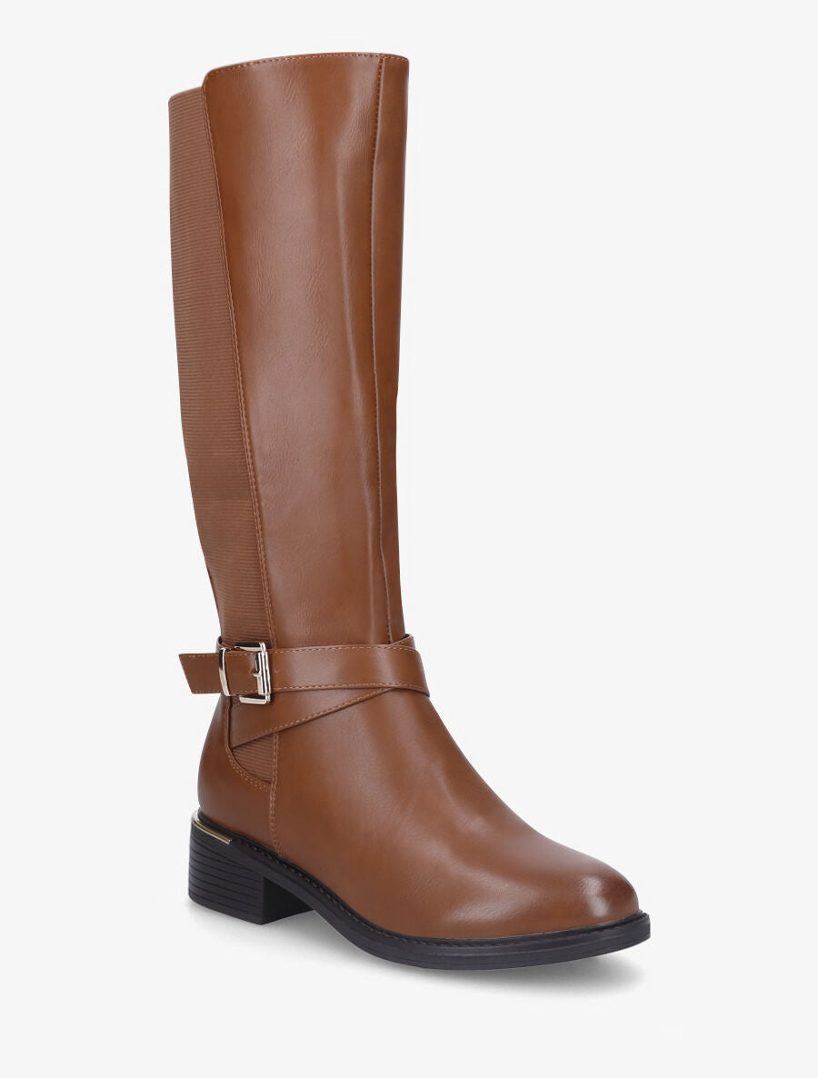 Bottes plates élastiquées en simili - Camel - 2
