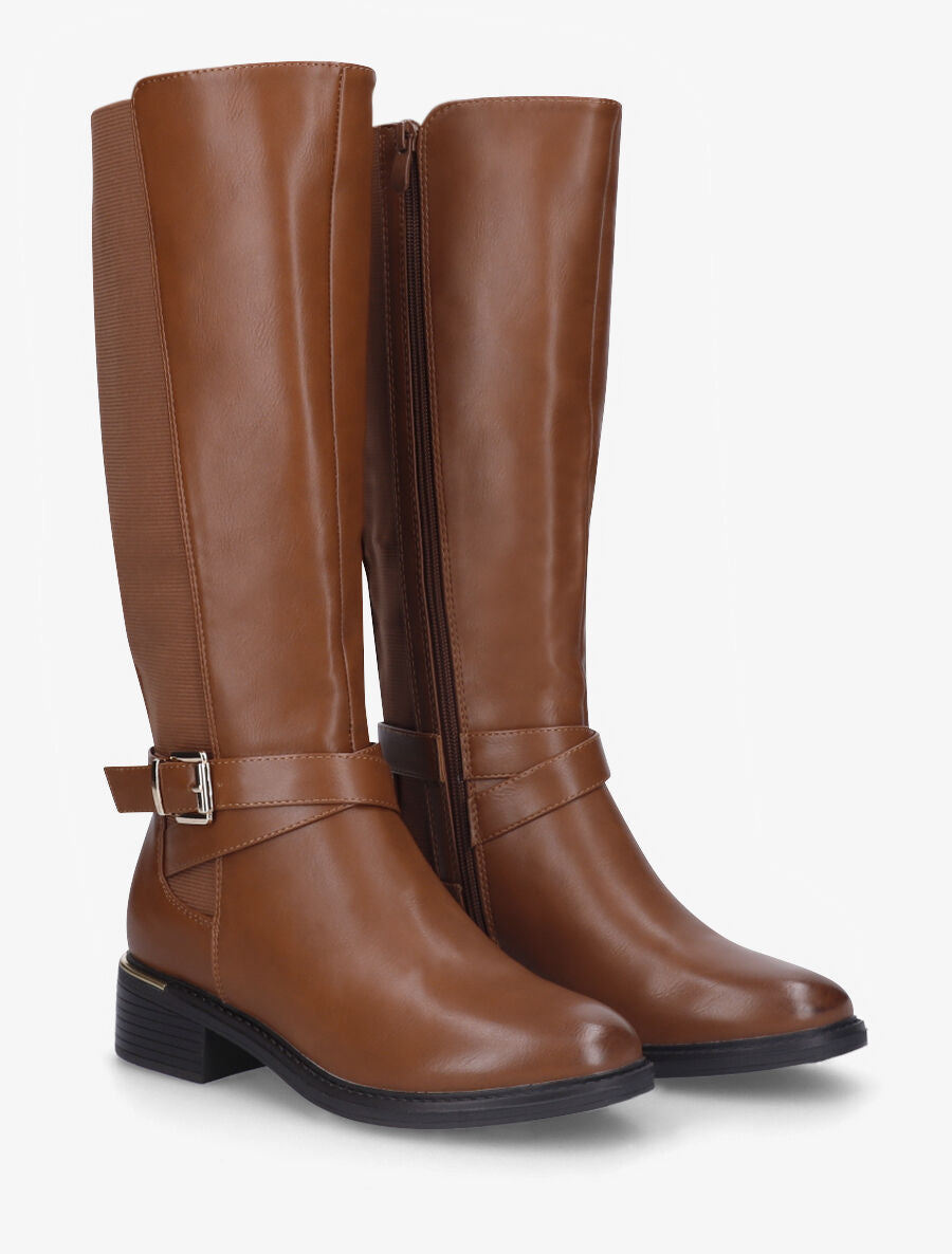 Bottes plates élastiquées en simili - Camel - 4