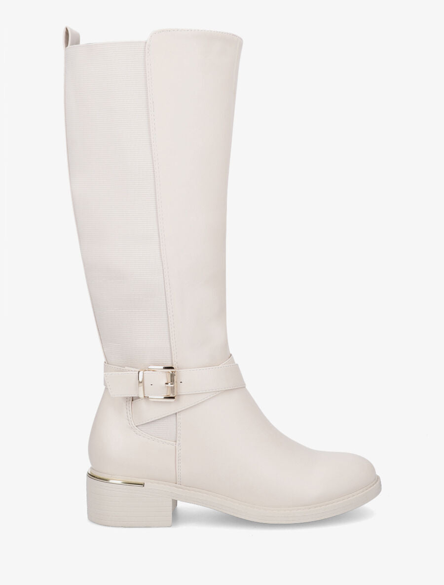 Bottes plates élastiquées en simili - Beige - 1