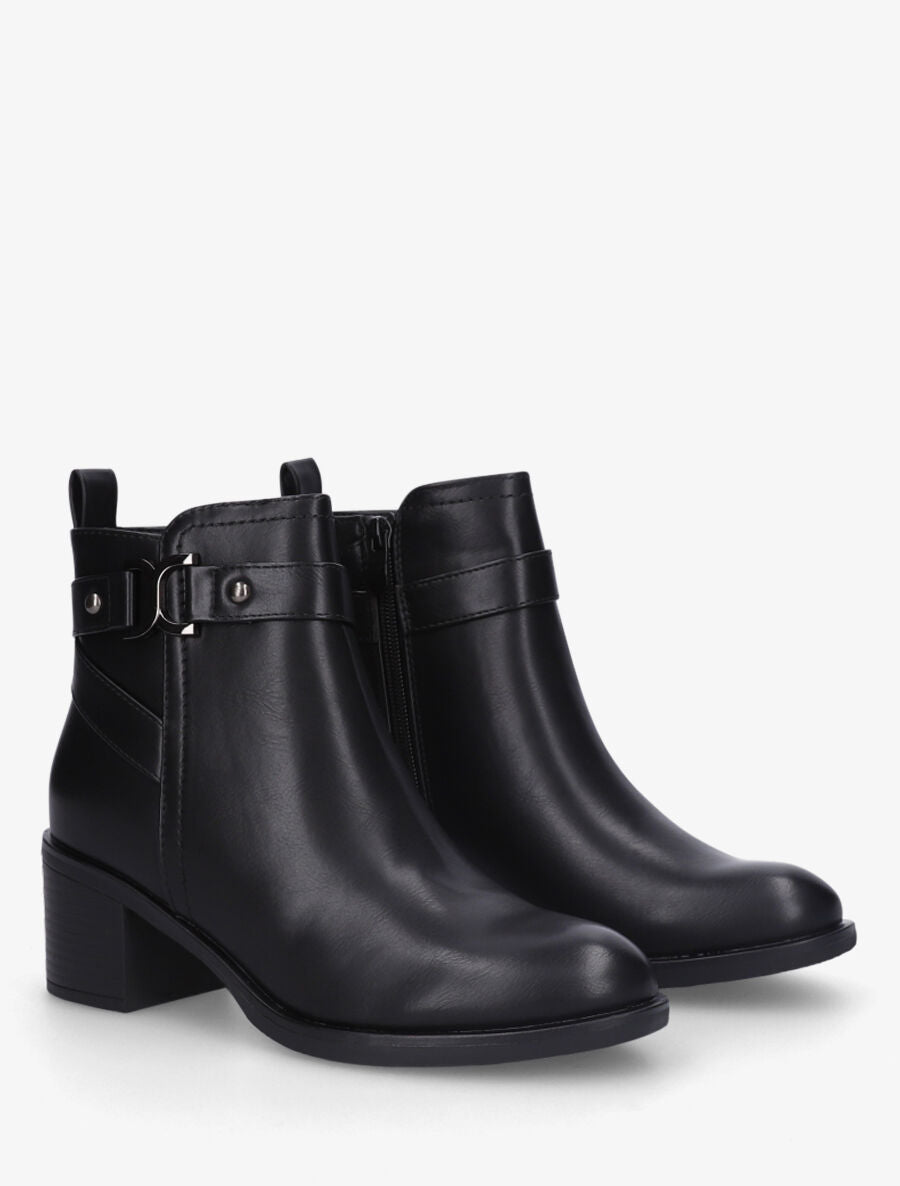 Bottines unies à talon en simili - Noir - 4