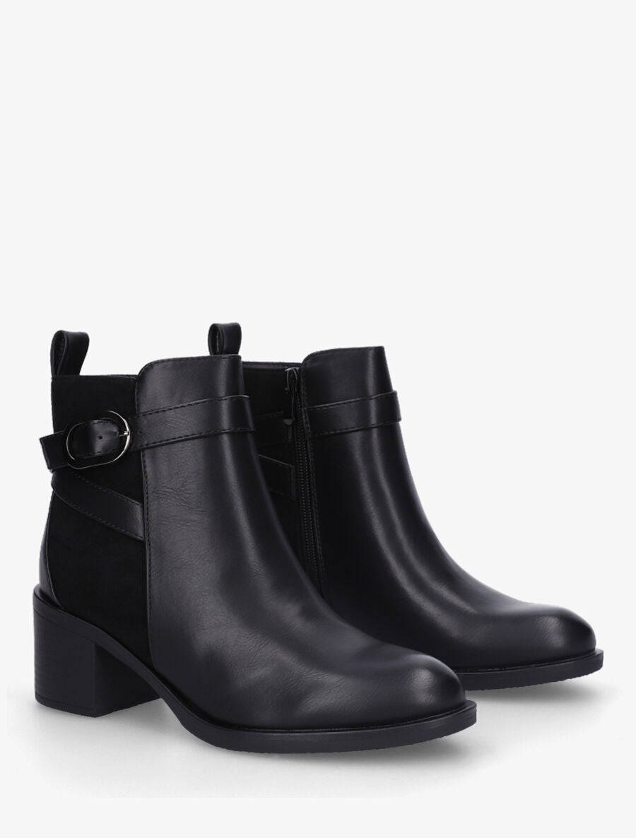 Bottines en simili et suédine - Noir - 4