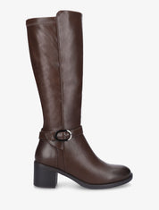 Bottes en simili à talon mi-haut - Marron - 1