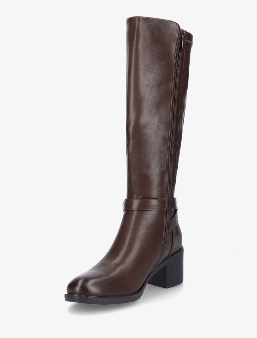 Bottes en simili à talon mi-haut - Marron - 3