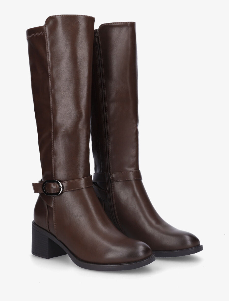 Bottes en simili à talon mi-haut - Marron - 4