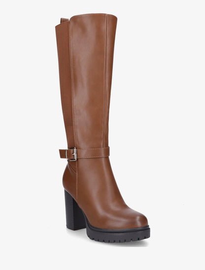 Bottes en simili à talon et plateforme - Camel - 2