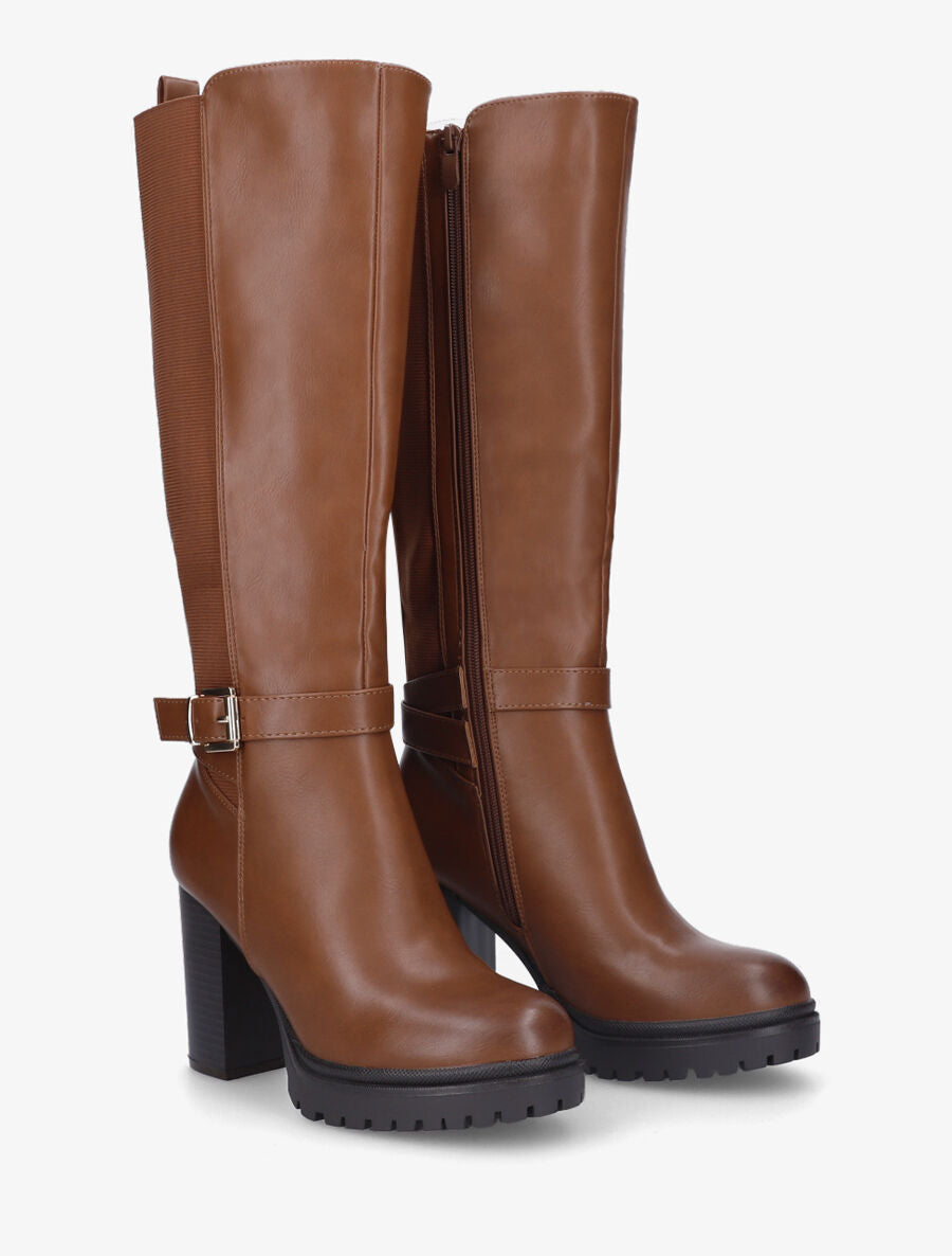 Bottes en simili à talon et plateforme - Camel - 4