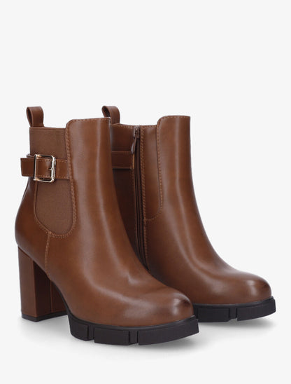 Bottines élastiquées à talon - Camel - 4