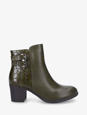 Bottines en simili et croco - Kaki - 1