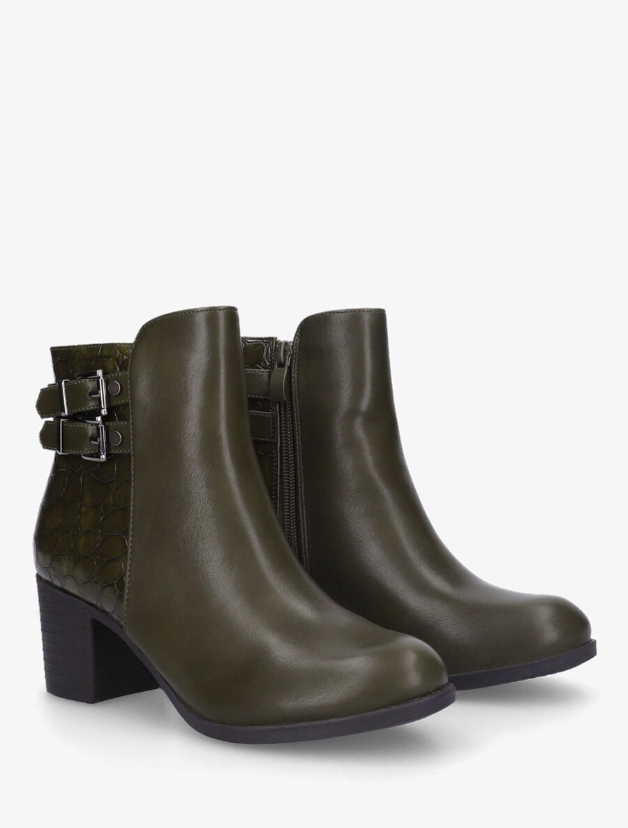 Bottines en simili et croco - Kaki - 4