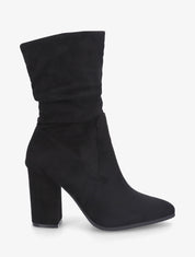 Bottines froncés en suédine à talon - Noir - 5