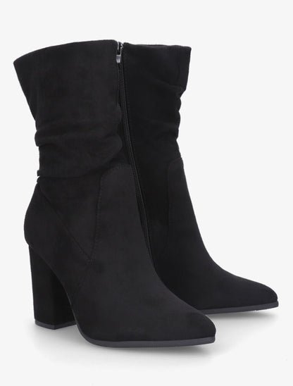 Bottines froncés en suédine à talon - Noir - 4