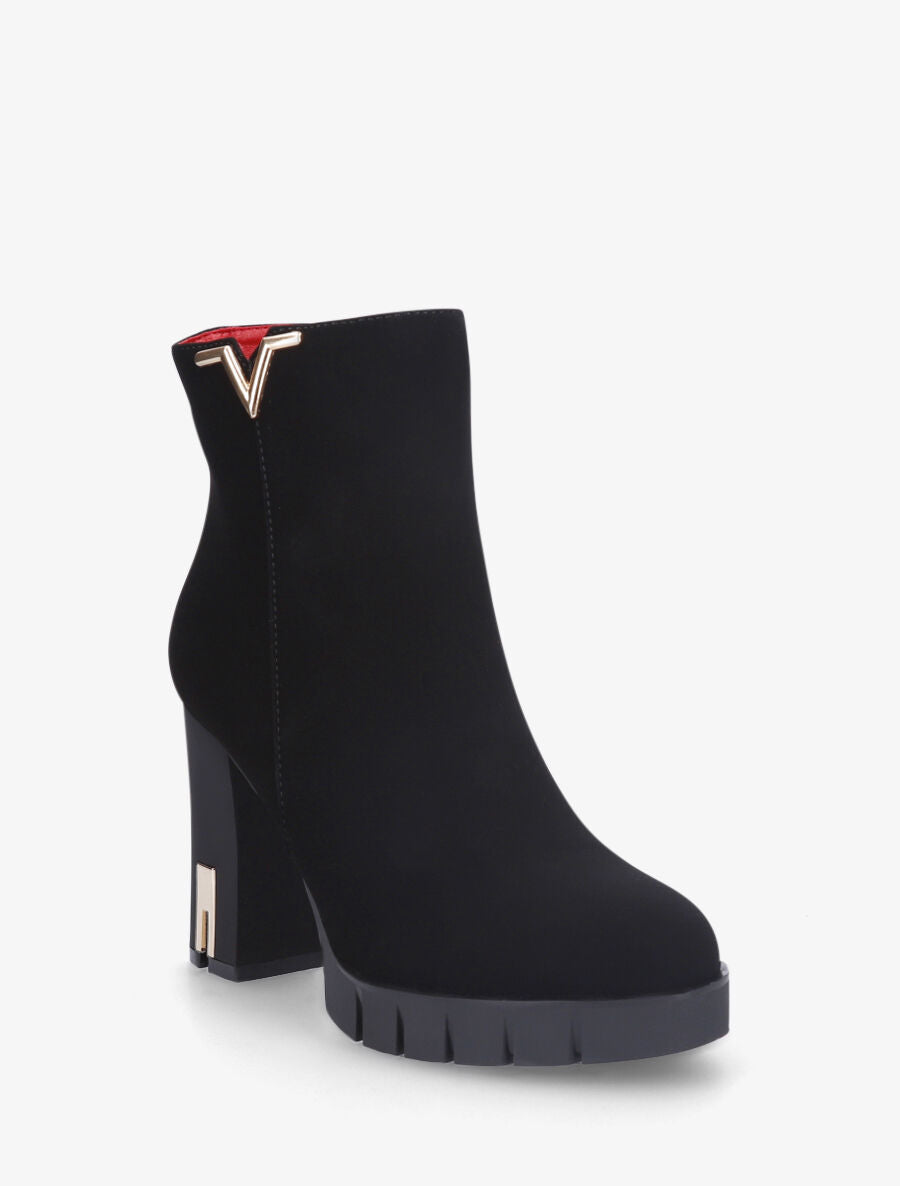 Bottines en suédine à empiècement métal en V - Noir - 3