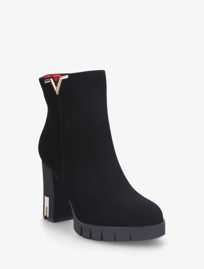 Bottines en suédine à empiècement métal en V - Noir - 3