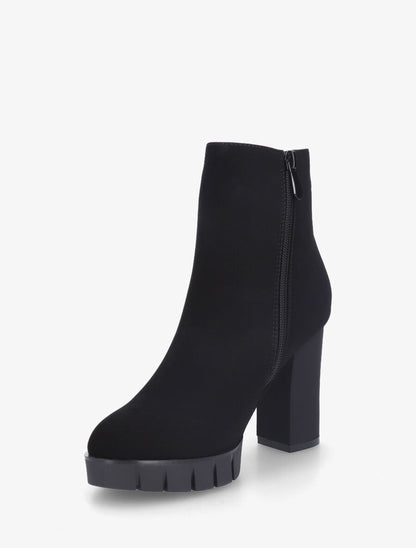 Bottines en suédine à empiècement métal en V - Noir - 4