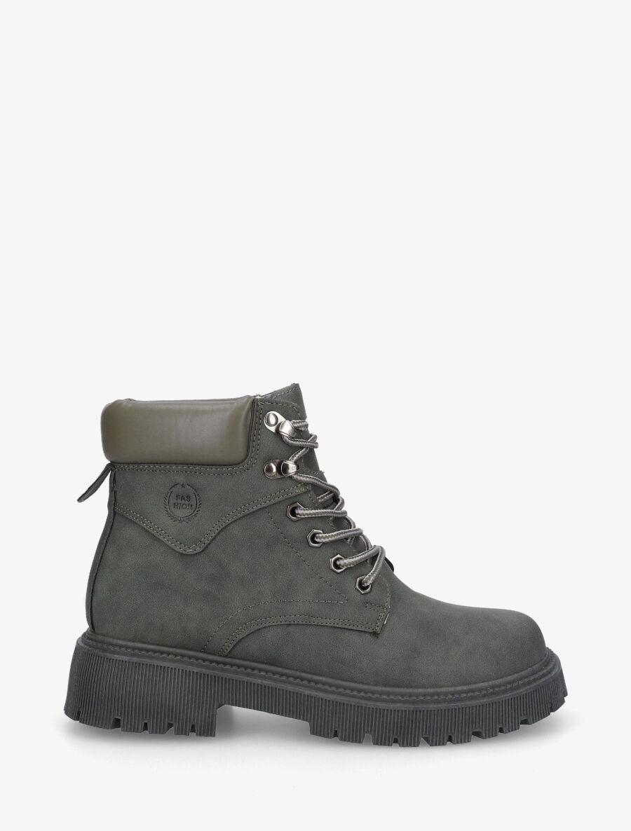 Boots en simili à lacets - Kaki - 1