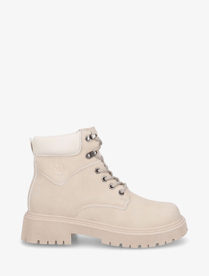 Boots en simili à lacets - Beige - 1