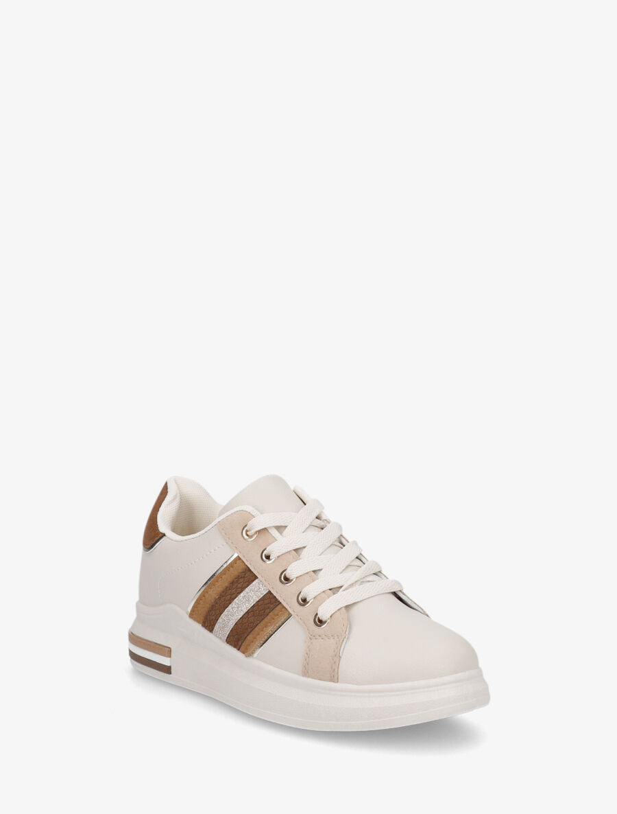 Sneakers classiques à bandes irisées et texturées - Beige - 2